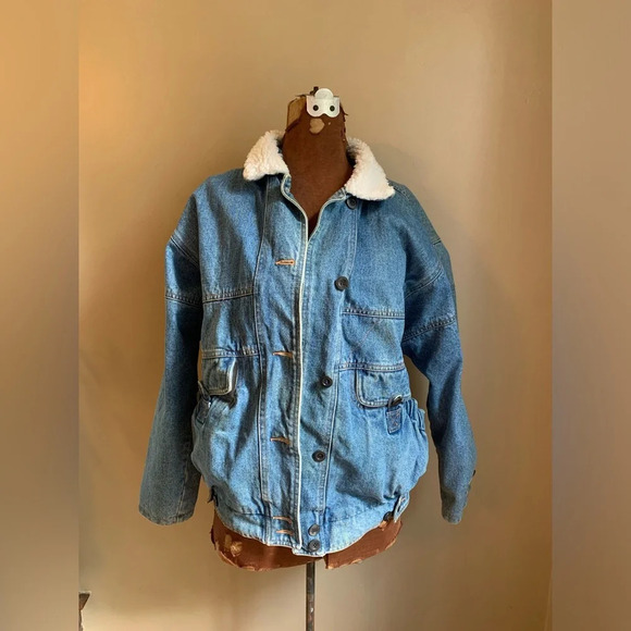 Vintage heads winds lined jean jacket, 1980’s grunge sherpa collar denim coat - Picture 1 of 16